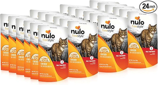 Nulo Freestyle Cat & Kitten Wet Cat Food - Chicken in Broth, Grain-Free, High Protein Soft Food Topper Treat, 2.8oz Pouches (Pack of 24)