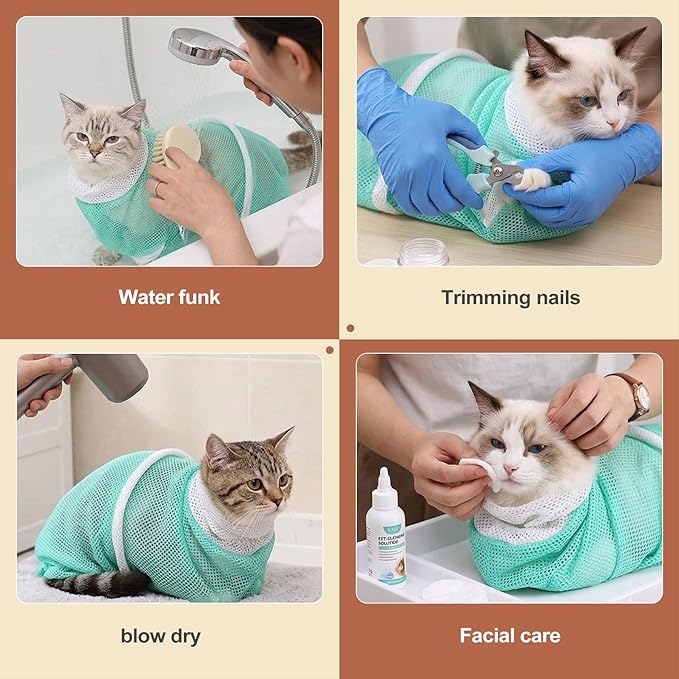 1 Piece Cat Bathing Bag Cat Grooming Bag Mesh Cat Wash Bag for Nail Trimming Ear Cleaning Injecting Restraint Bag Cat Shower Net Bag Supplies