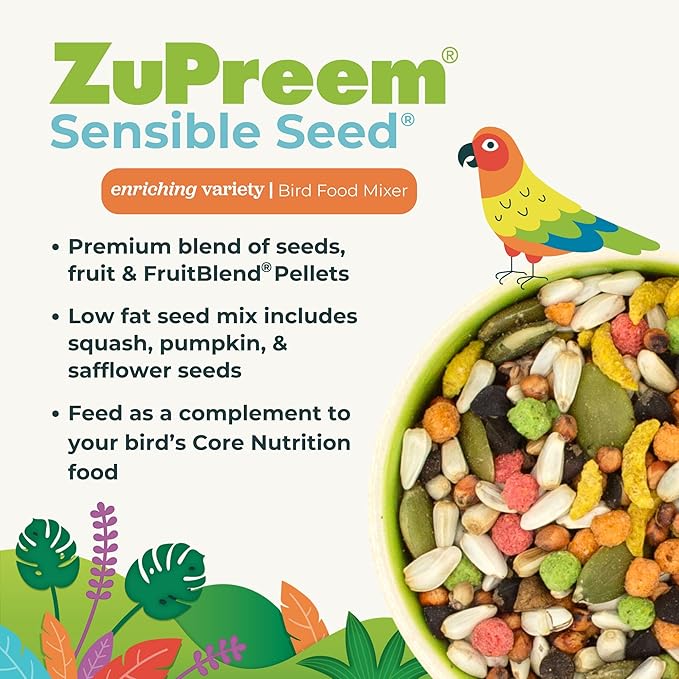 ZuPreem Sensible Seed Bird Food – Seed Mix Topper for Cockatiels, Lovebirds, Quakers & Small Conures – Enrichment Seed Blend for Medium Birds, 2 lb (Pack of 2)