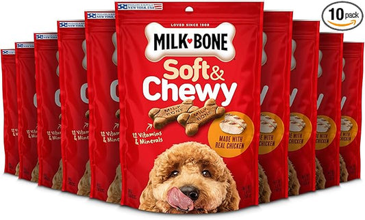 Milk-Bone Soft & Chewy Dog Treats, Made with Real Chicken, 5.6 Ounce Pouch (Pack of 10)
