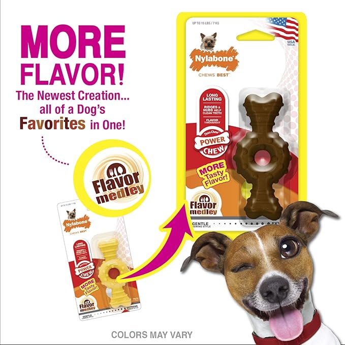 Nylabone 3 Pack of Power Chew Textured Ring Bones, Petite, Flavor Medley, for Dogs Up to 15 Pounds, Made in The USA