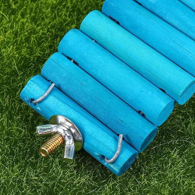 Hamster Ladder and Parrot Wooden Climbing Ladder with Round Wood Planks, 6X50Cm Sky-Blue Soft Climb for Small Pets and Birds Cage Accessories