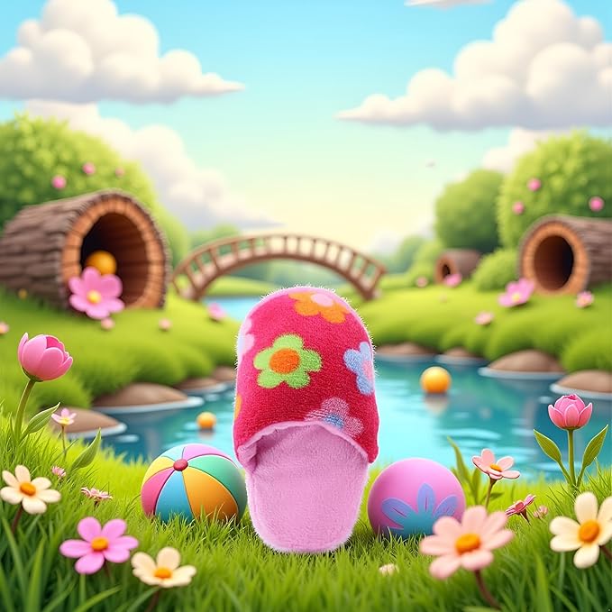 1Pcs Pink Cute Pet Puppy Dog Cat Slipper Shape Plush Chew Play Toy Flip-Flops Squeaky Toys Dog Squeak Toys,Keep Them Busy Durable Teething Shoe Interactive Squeaky Puppy Toy,Small,Pet Products