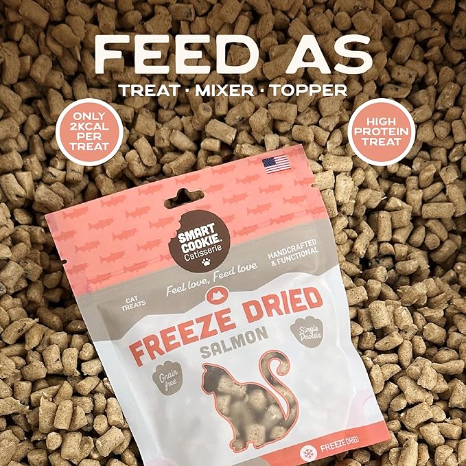 Smart Cookie Salmon Freeze Dried Cat Treats – Minimal Ingredient, High-Protein Snacks for Picky Cats – Wild Caught Salmon, No Fillers, Made in the USA – 1oz