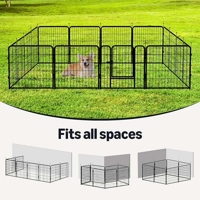 Amazon Basics Dog Playpen, 16 Panels Metal Fence with Door, Foldable for Indoor and Outdoor Use, Suitable for Small to Medium Sized Dogs, 24 Inch Height, Black