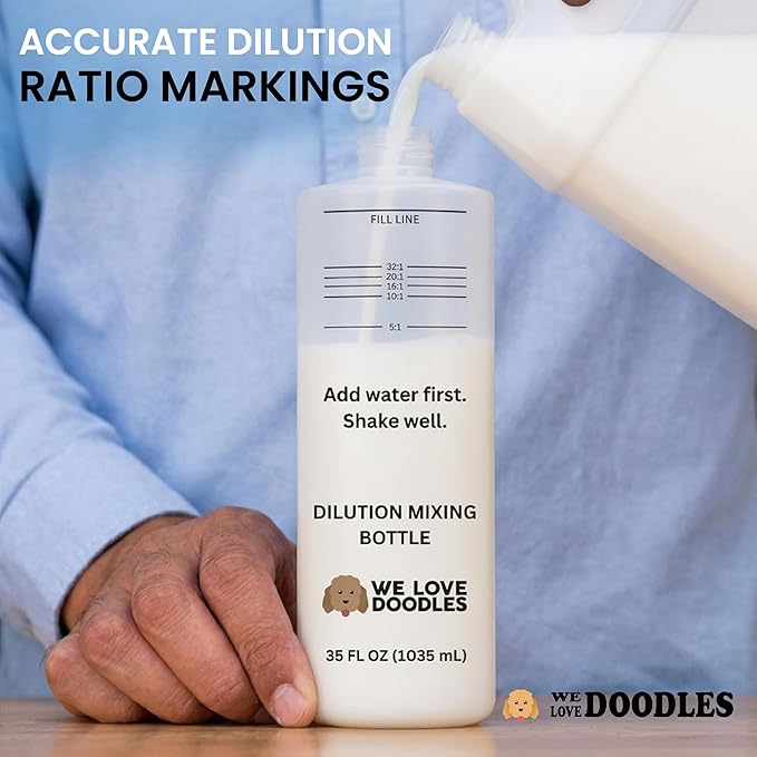 Dilution Bottle for Dog Shampoo, Mixing Bottle for Professional and Home Grooming, for Shampoo, Conditioner, and Solutions, Unscented, 35 oz (2 Pack) [We Love Doodles]
