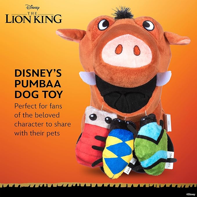 Disney for Pets Pumbaa Burrow Dog Toy with Mini Removable Plushes 9in Dog Toys | Plush Toy for Dogs Inspired by Pumbaa from The Lion King with Crinkle