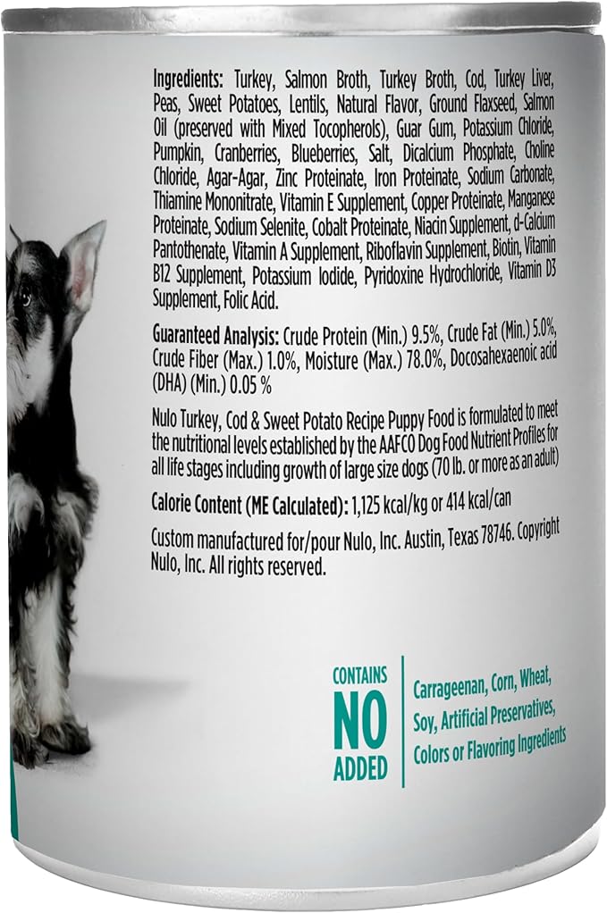 Nulo Grain-Free Turkey, Cod, & Sweet Potato Recipe Wet Canned Dog Food for Puppies, 13 Ounce, 12 Cans