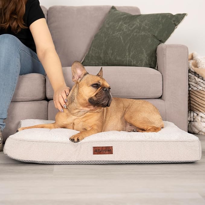 Furhaven Cooling Gel Dog Bed – Classic Cushion with Plush Tufted Top, Supportive Foam Mattress, Removable Washable Cover, Joint Relief - Gray, Medium