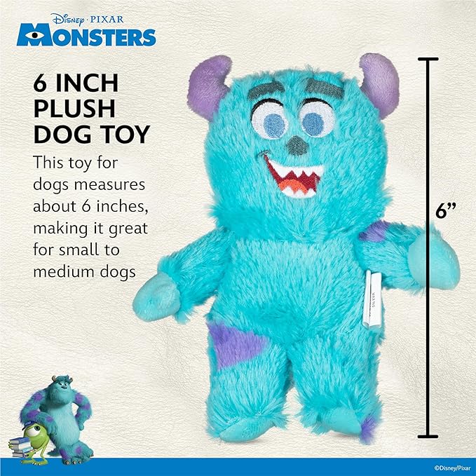 Disney for Pets Pixar’s Sulley Plush Dog Toy 6in Pixar Dog Toys | Plush Toy for Dogs Inspired by Sulley from Pixar’s Monsters, Inc. with Squeaker