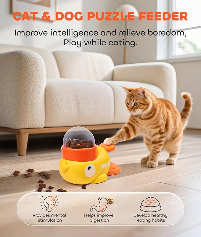 Interactive Dog Toys Food Puzzle Slow Feeder, Cat Treat Dispenser Toy Duck-Shaped Enrichment Toy for for Small Cats,Dogs,Other Pets