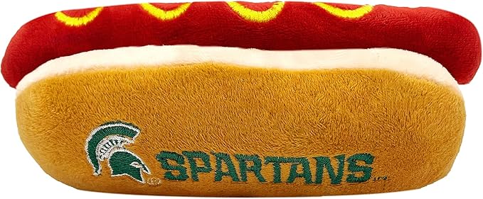 NCAA Michigan State Spartans HOT Dog Plush Dog & CAT Squeak Toy- Cutest HOT-Dog Snack Plush Toy for Dogs & Cats with Inner Squeaker & Beautiful Football/Basketball Team Name/Logo