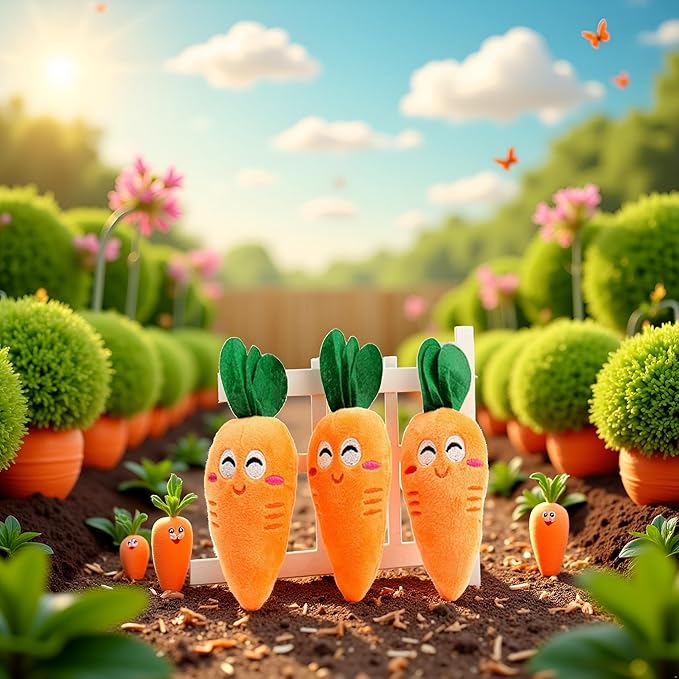 3Pcs Orange Soft Puppy Pet Supplies Cute Carrot Plush Chew Squeaker Sound Squeaky for Dog Cat Birthday Xmas Gifts, Squeak