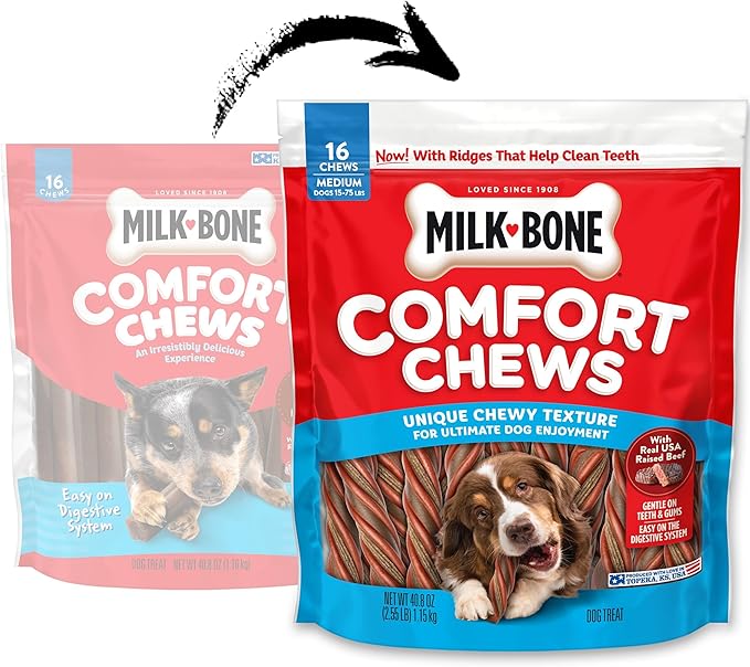 Milk-Bone Comfort Chews, Dog Chews with Unique Chewy Texture and Real Beef, 40.8 Oz. Bag (16 Chews)