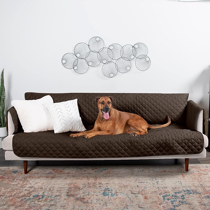 Furhaven Water-Resistant & Reversible XL Sofa/Couch Cover Protector for Dogs, Cats, & Children - Two-Tone Pinsonic Quilted Living Room Furniture Cover - Espresso/Clay, Extra Large Sofa