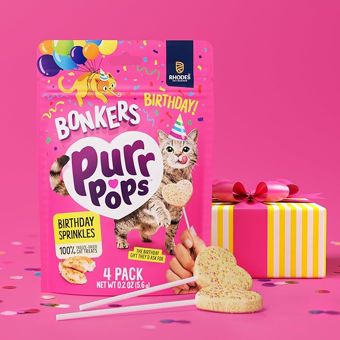 Bonkers Purrpops Birthday Edition Freeze-Dried Chicken Flavored Lollipop Treats for Cats, 4 Pieces (Pack of 13)