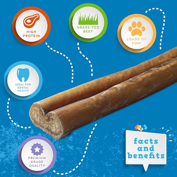Jack&Pup 6 Inch Jumbo Bully Sticks for Dogs (3 Pack) Single Ingredient Dog Bully Sticks for Large Dogs and Aggressive Chewers