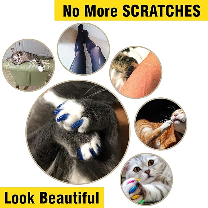 zetpo Cat Nail Caps | Cat Claw Covers | with Adhesives and Applicators (XS, 5X Solid Random Colors | 100 pcs)