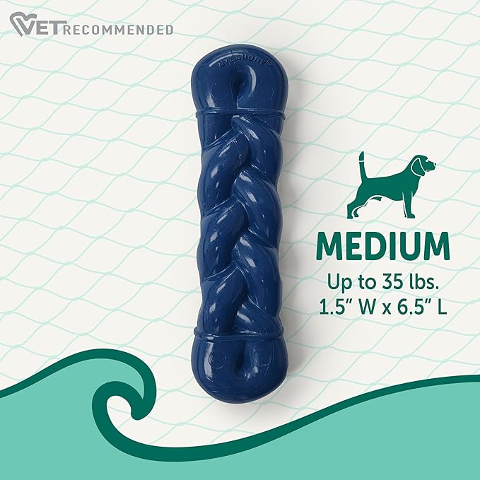 Nylabone Love Our Oceans Infinity Braid Bone Power Chew Toy for Dogs, Recycled & Sustainable Dog Chew Bones, Made in USA, Bully Stick Flavor, Medium Dog Toys - Up to 35 lbs, 1 Count