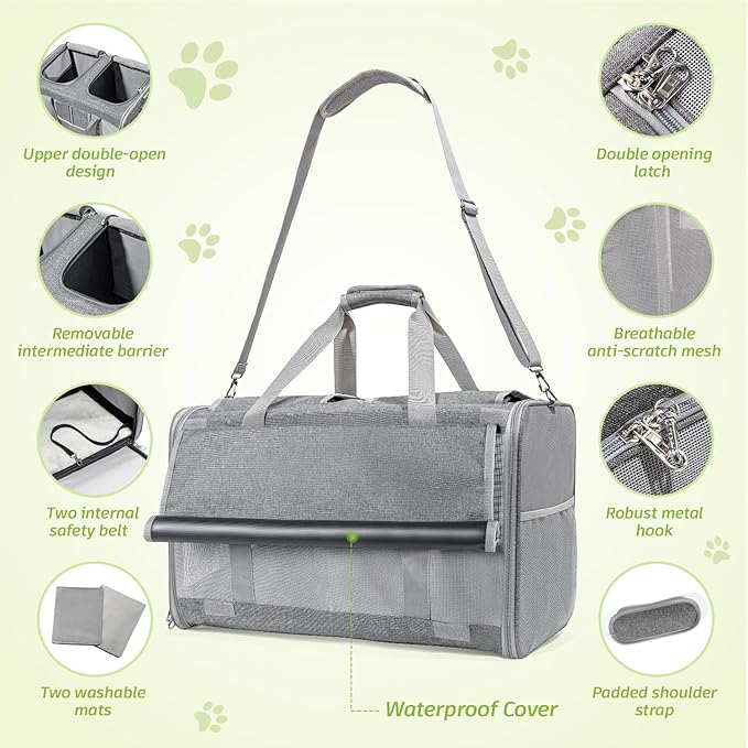 Sedioso Large Cat Carrier for 2 Cats, 21.7X 13.8X 13.8in Pet Carrier for Cat and Dog Up to 38lbs, All-Sided Mesh Cat Carriers with Great Ventilation, Portable Soft Sided Pet Carriers for Traveling