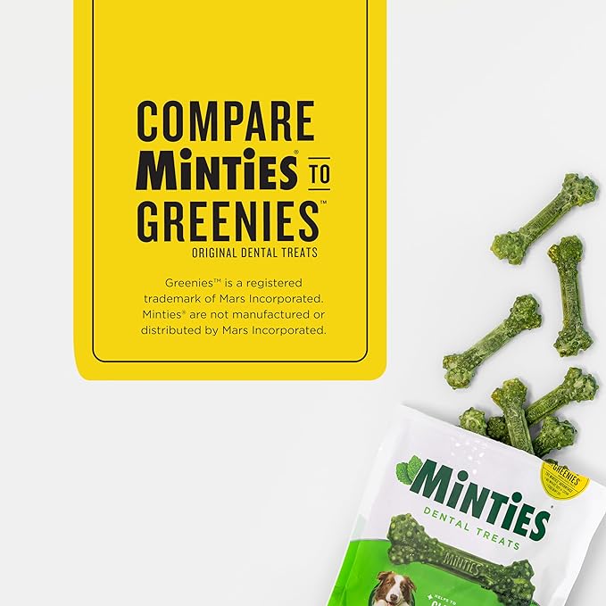 Minties Dental Chews for Dogs, 20 Count, Vet-Recommended Mint-Flavored Dental Dog Treats for Medium Sizes 25-50 lbs, Bones Clean Teeth, Fight Bad Breath, and Removes Plaque and Tartar