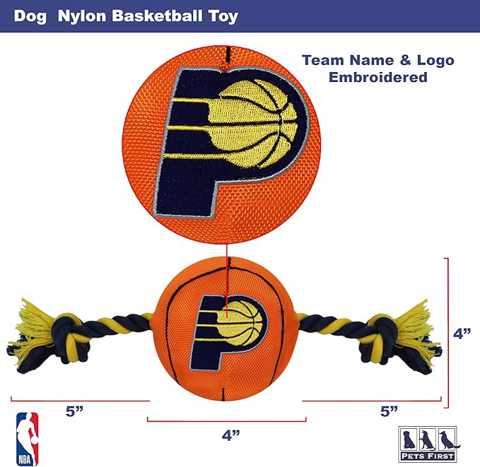 Pets First NBA Indiana Pacers Basketball Toy. - Tough Nylon Pet Toy with Tug Ropes & Inner Squeaker, One Size, PAC-3105