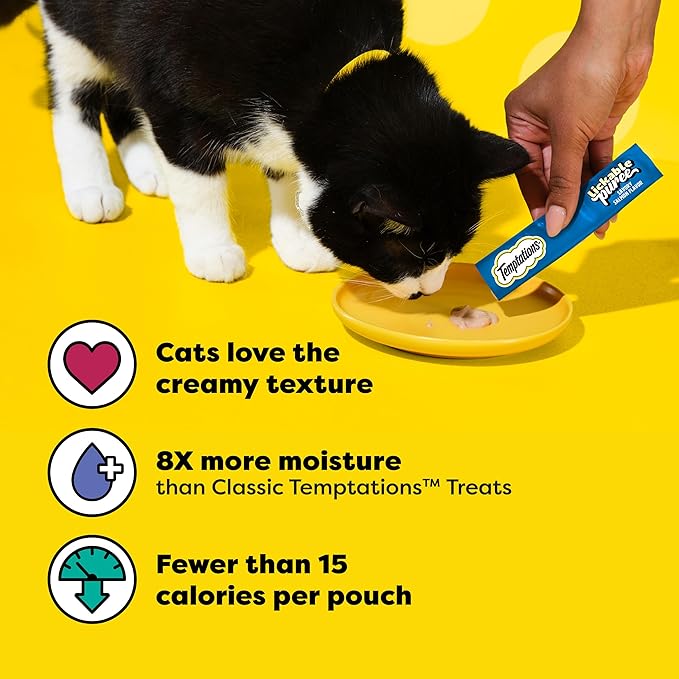Temptations Creamy Puree Squeezable Lickable Cat Treats, Wet Cat Treats with Salmon, 0.42 oz. Tubes, 16 Count