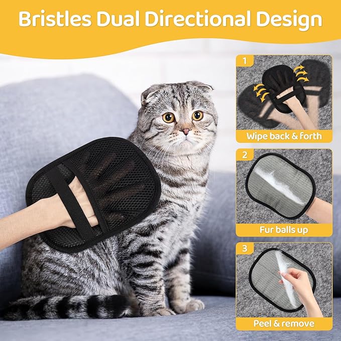Coppthinktu Pet Hair Removal Glove for Dogs & Cats, Upgraded 2PCS Electrostatic Pet Hair Remover with Grooming Comb, Reusable Washable Magic Brush Hair Tool Mitt for Clothing, Couch, Carpet, Car Seat