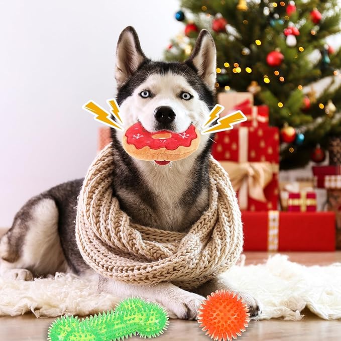 JellyArch 8 Pcs Christmas Dog Toys Gifts Christmas Stocking with Rope Knot Squeaky Plush Chew Toys for Xmas Gifts for Teething Puppy Small Medium Dog
