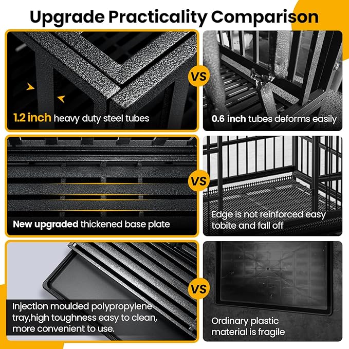 Oranland 48 inch Heavy Duty Indestructible Dog Crate,2026 Ultimate Base Plate for Large and Middle Dogs,Dog Kennel for High Anxiety Dogs/Max Load Capacity 300lbs/Double Door with 2 Lockable Wheels