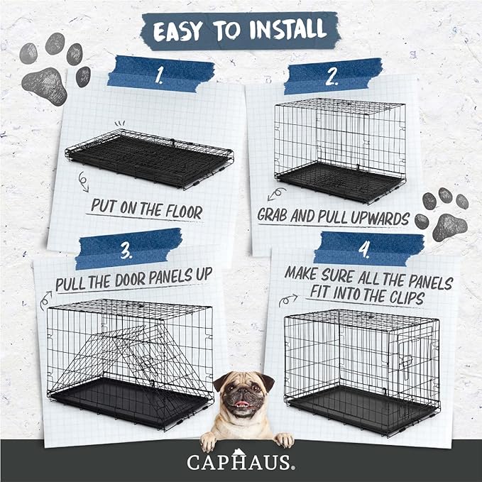 CAPHAUS Foldable Dog Crate Wire Metal Dog Kennel w/Leak-Proof Pan & Protecting Feet & Divider Panel, Single or Double Door, Small, Medium & Large Indoor Wire Cage, 24” w/Single Door