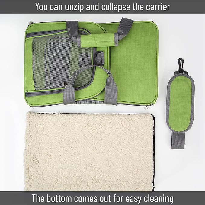 Mr. Pen- Pet Carrier, 17.5" x 11.2" x 11.5", Medium Size, Green, Portable Travel Carrier for Small Pets, Cats & Small Dogs, Breathable Mesh, Safety Inner Leash, Side Pocket & Padded Shoulder Strap