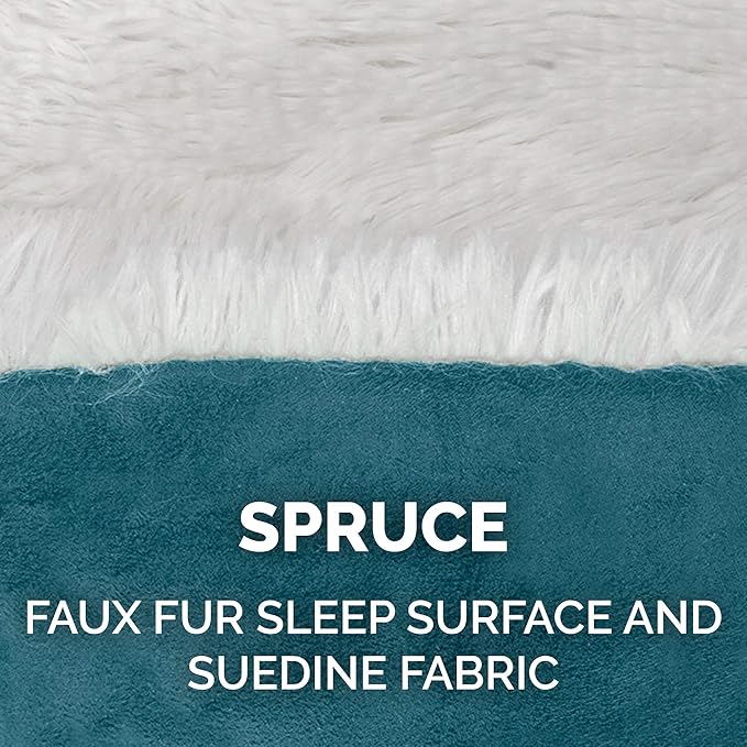 Furhaven Self-Warming Cat Bed for Indoor Cats, 4-Beds-in-1 & Washable - Plush Long Faux Fur Convertible Cuddler - Spruce, Small