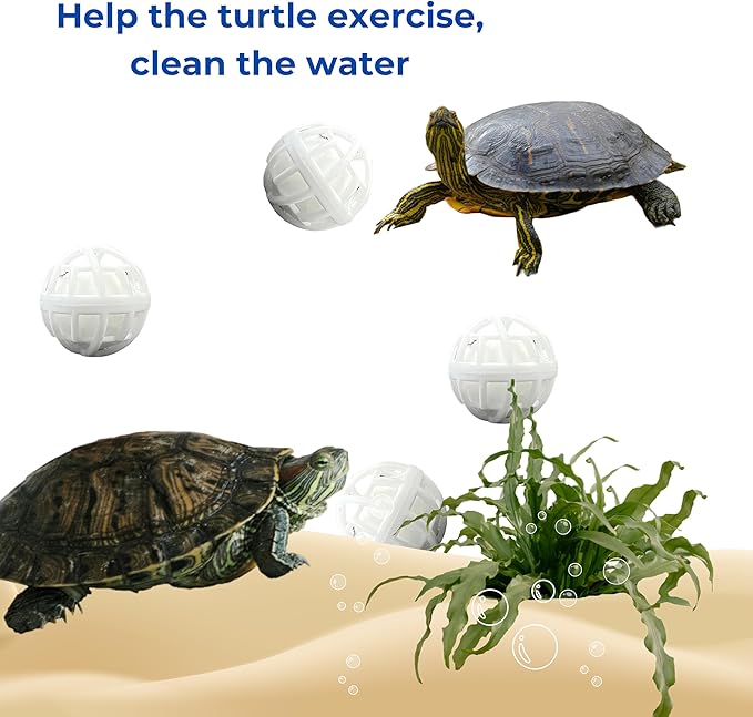Square Turtle Feeding Ring with Suction Cup and 4 Pcs Nitrifying Balls Set, Fish Food Holder and Aquatic Toys for Turtles Tortoise Goldfish Guppy Koi Puffer, Aquatic Turtle Tank Accessories (Square)
