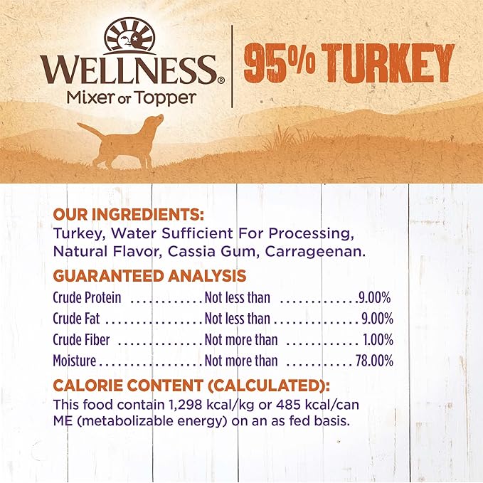 Wellness 95% Turkey Adult Canned Wet Dog Food, Grain Free, Natural, 13.2 oz, Pack of 12 Cans