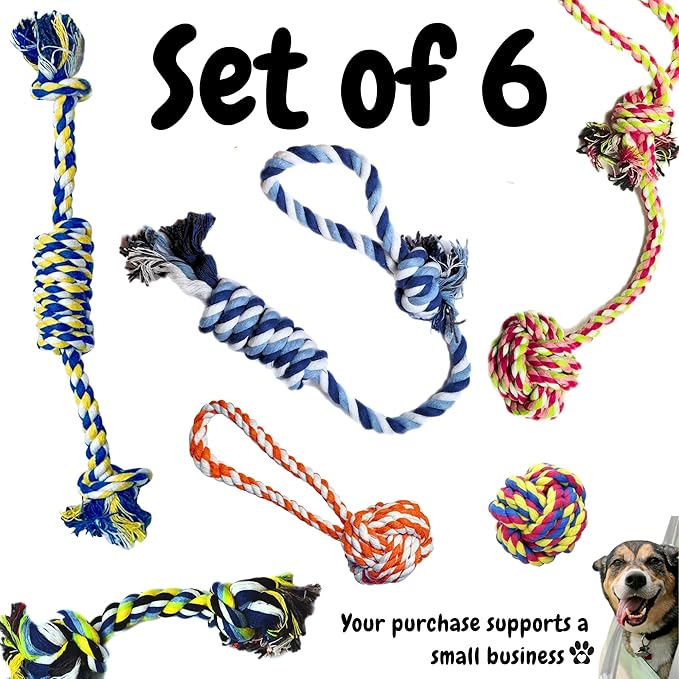Otterly Pets Small Puppy Dog Rope Toys for Play Chew Teething and Boredom - for Small and Toy Dogs (6-Pack)