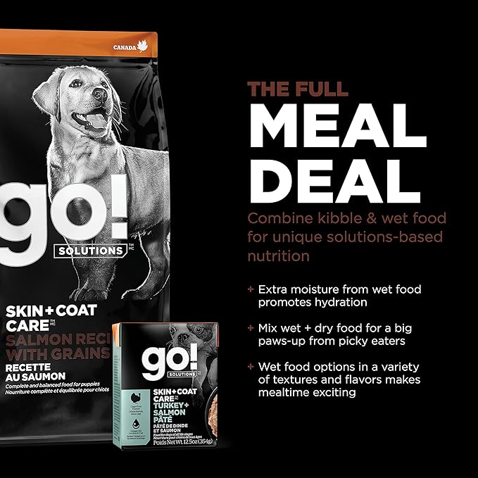 Go! Solutions Skin + Coat Care Salmon Large Breed Dry Puppy Food with Grains, Chicken-Free, Healthy Kibble for Growing Dogs, Omega-3s & 6s for Soft, Shiny Fur, 25 lb Bag