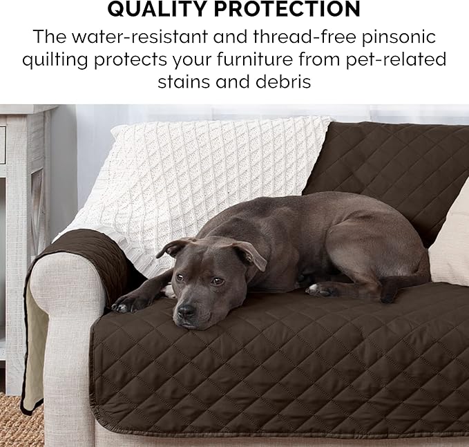 Furhaven Water-Resistant & Reversible Large Sofa/Couch Cover Protector for Dogs, Cats, & Children - Two-Tone Pinsonic Quilted Living Room Furniture Cover - Espresso/Clay, Large Sofa