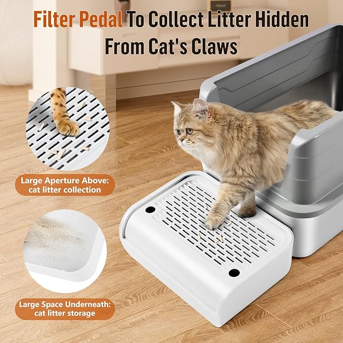 Cat Litter Box Step, Cat Litter Ramp Mat with Filter Function for Self-Cleaning Litter Box, Easy to Clean, Cats Pedal Step Stool Ideal for Kitten & Elderly Cats (White)