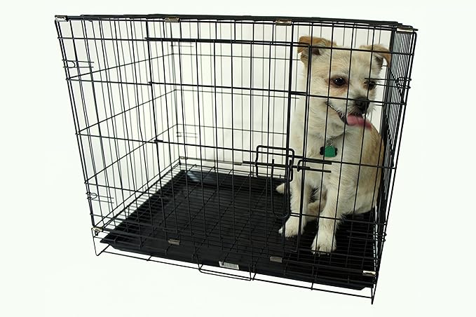 YML 24-Inch Foldable Light Duty Door Dog Crate with WireBottom Grate and Plastic Tray, Black