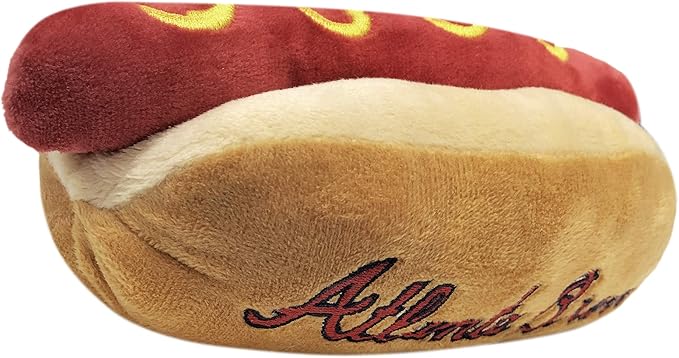 MLB Atlanta Braves Plush Dog Toys - Stadium Theme Snacks - Cutest Plush HOT-Dog Toy for Dogs & Cats with Inner Squeaker & Premium Embroidery of Baseball Team Name/Logo