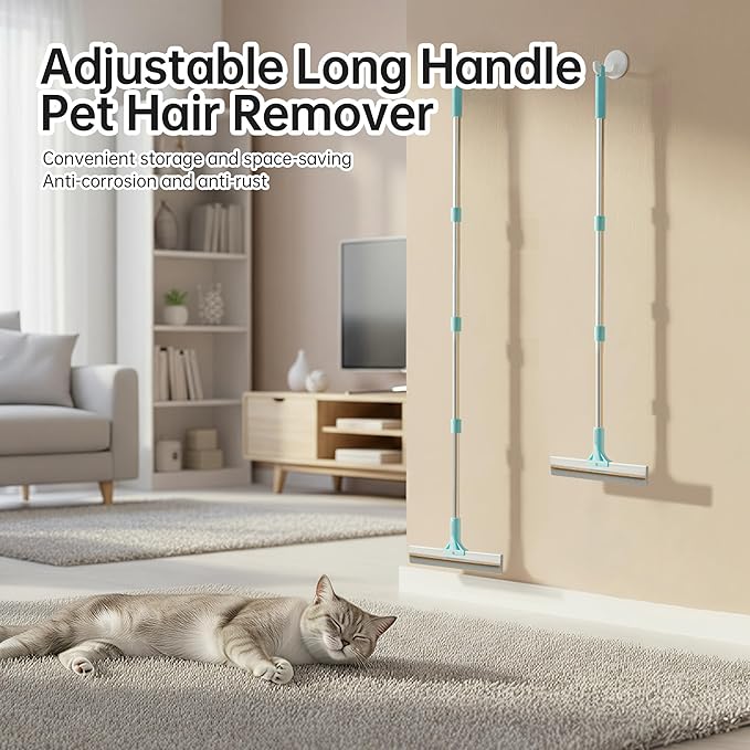 Carpet Rake for Pet Hair Removal Tool, 2 in 1 TPU and Copper Rake Teeth Uproot Clean Hair Remover with 63’’ Adjustable Long Handle,Reusable Cat & Dog Fur Broom for Carpets,Rugs, Mats