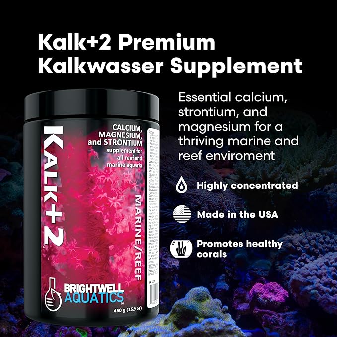 Brightwell Aquatics Kalk+2 – Premium Kalkwasser Powder Supplement with Calcium, Strontium, and Magnesium for Reef Aquariums, pH & Alkalinity Support, 100g