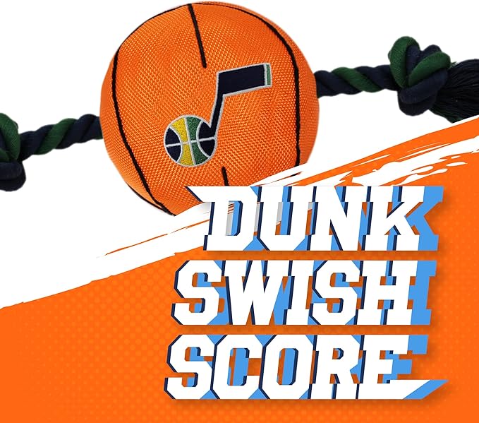 NBA UTAH JAZZ Basketball Toy. - Tough Nylon Pet Toy with Tug Ropes & inner Squeaker