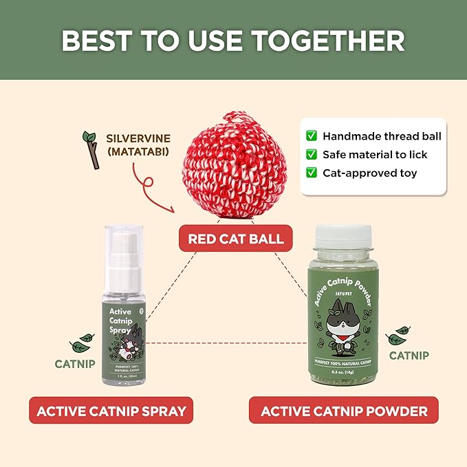 JAYU PET Active Catnip Spray (1 fl.oz) Active Catnip Powder (0.5oz) - Potent Fresh Leaves or Liquid for Entertaining Cats, Reducing Stress & Anxiety, Reviving Old Toys (Spray+Catnip)