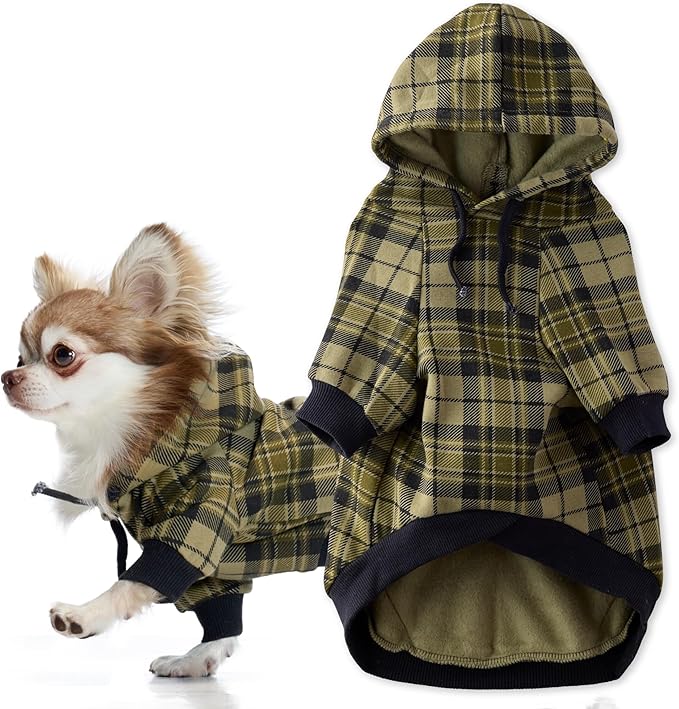 Pet Passion Rocky II - The Extra Comfy Hoodie, Organic Cotton and Recycled Poly Dog Hoodie Pet Coat Sweater for Small, Medium, Large Dogs, Olive Chesterfield Plaid, X-Large