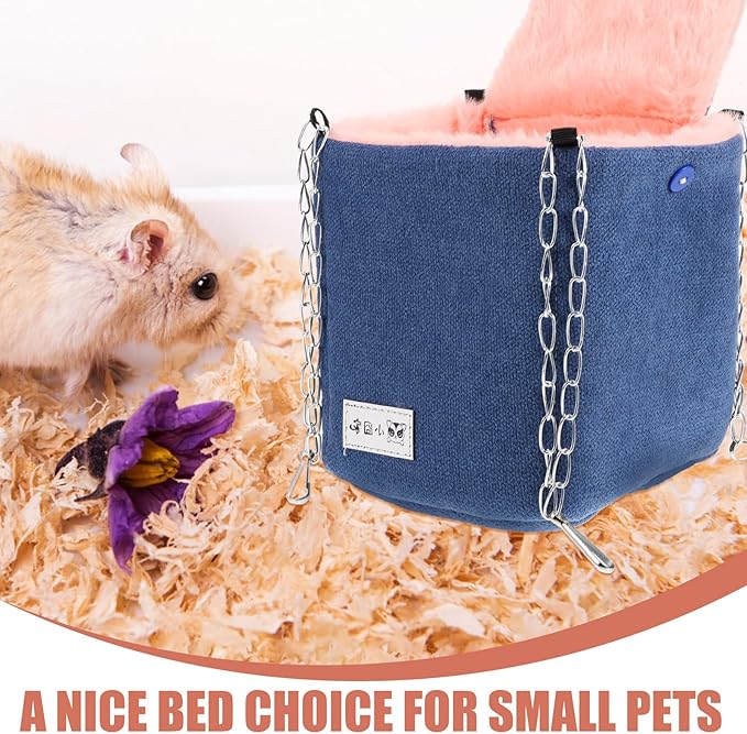 Small Animal Hammock Bed Hanging Warm Cotton Sleeping Sack Dark Blue M Size for Hamster Parrot Bird Cage Accessories