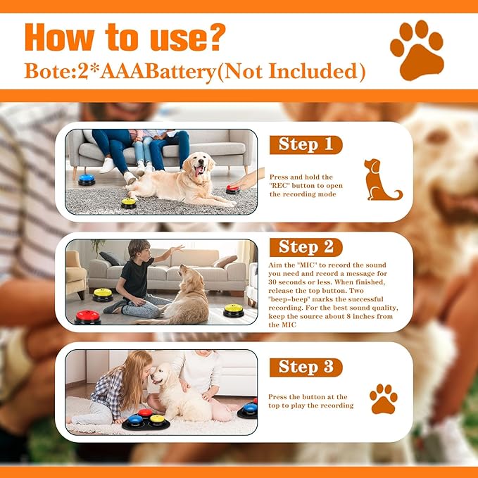 Dog Buttons for Communication, 6 Pcs Dog Talking Button Set, 30s Voice Recording Speaking Button Pet Speech Training Buzzers with 30 Scene Stickers and Waterproof Anti-Slip Mat for Animal Training