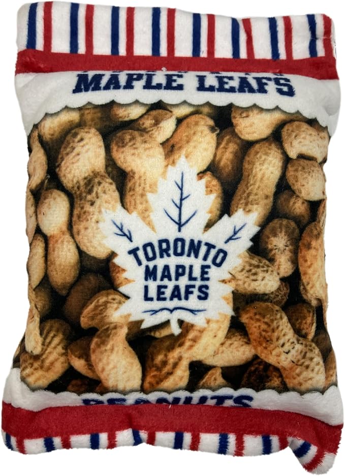 Pets First NHL Toronto Maple Leafs Crinkle Fine Plush Dog & Cat Squeak Toy - Cutest Stadium Peanuts Snack Plush Toy for Dogs & Cats with Inner Squeaker and Beautiful Hockey Team Name/Logo