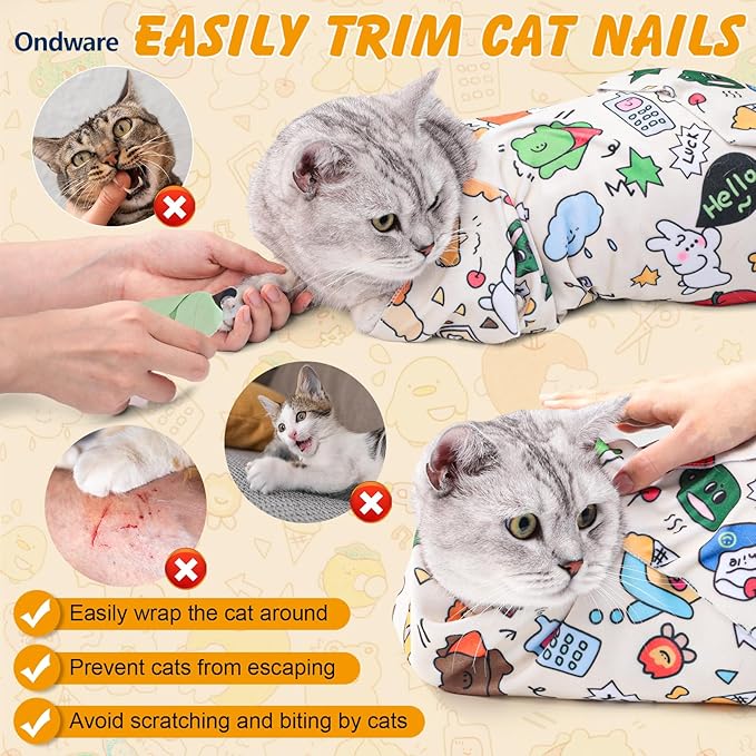 ondware 35.5 in Extra Large Cat Wrap for Cutting Nails, Self-Adhesive Cat Grooming Wrap Anti-Escape Cat Restraint for Nail Clipping Cat Swaddle Wrap Cat Wrapping Cloth for Pet Cleaning and Beauty